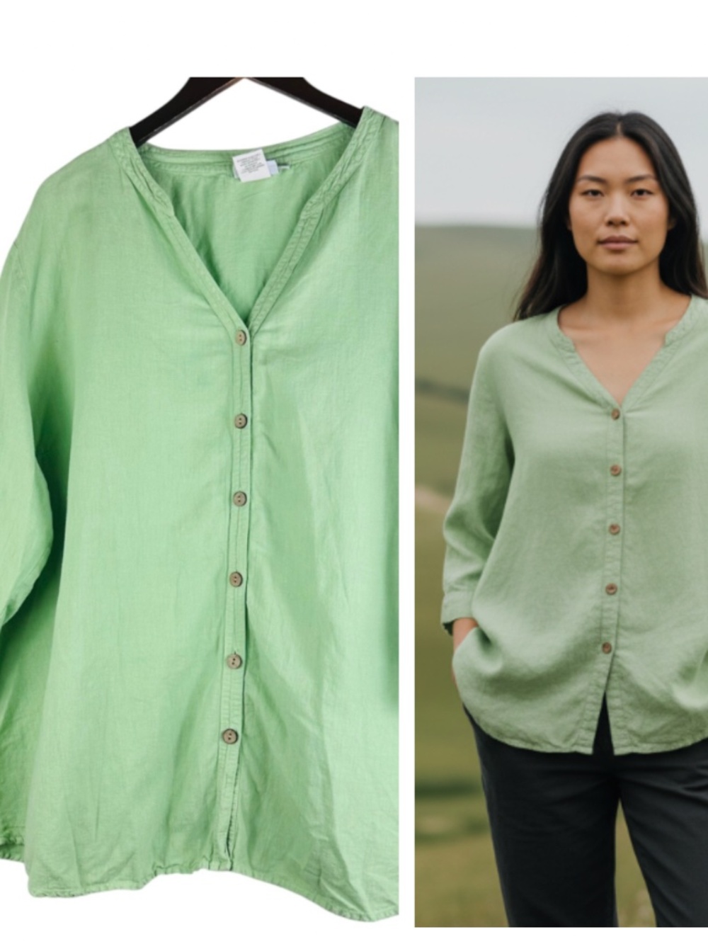 Hot Cotton Marc Ware Sz 3X 22 24 Shirt Top Tunic LINEN Lime Green Flowy Boho